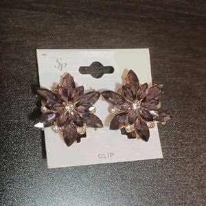 SP Floral Crystal Clip-On Earrings